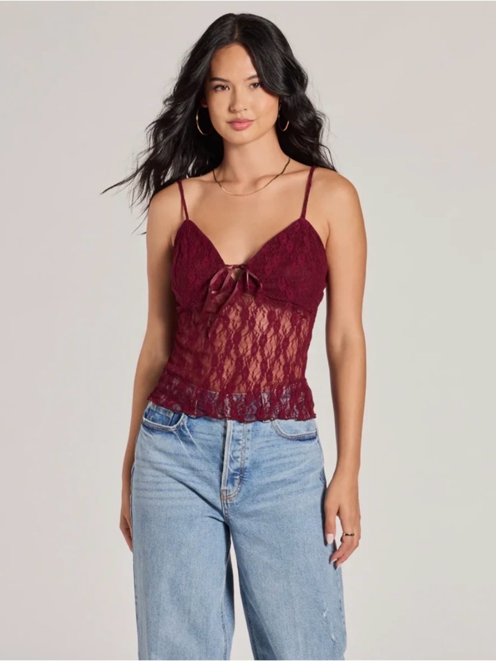 Windsor Burgundy Lace Camisole with Bow